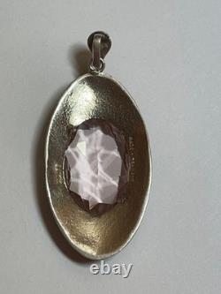 Vintage German Art Deco Sterling Silver Gilt Enamel Glass Pendant