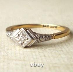 Vintage Glass Star Lab Created Diamond Wedding 925 Sterling Silver Gifted Ring