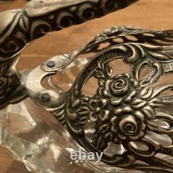 Vintage Glass Swan Salt Cellar Dish with Sterling Silver Wings Pair, Set Of 2