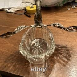 Vintage Glass Swan Salt Cellar Dish with Sterling Silver Wings Pair, Set Of 2