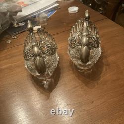 Vintage Glass Swan Salt Cellar Dish with Sterling Silver Wings Pair, Set Of 2