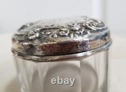 Vintage Gorham Repousse Sterling Silver Glass Vanity Jar