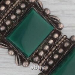 Vintage Green Glass Panel Statement Bracelet Sterling Silver 7