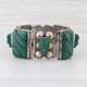 Vintage Green Glass Sterling Silver Mexico 7 Carved Tibal Faces Statement