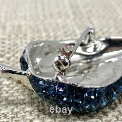 Vintage HE Sterling Silver Blue Glass invisible set Pin Brooch Earrings