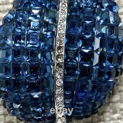 Vintage HE Sterling Silver Blue Glass invisible set Pin Brooch Earrings