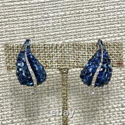 Vintage HE Sterling Silver Blue Glass invisible set Pin Brooch Earrings