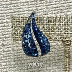 Vintage HE Sterling Silver Blue Glass invisible set Pin Brooch Earrings