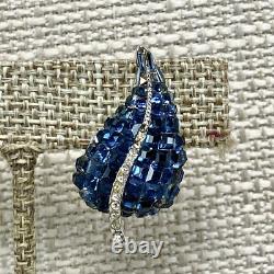 Vintage HE Sterling Silver Blue Glass invisible set Pin Brooch Earrings