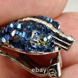 Vintage HE Sterling Silver Blue Glass invisible set Pin Brooch Earrings