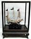 Vintage H K Sterling Silver Junk Ship In Custom Wood & Glass Covered Case