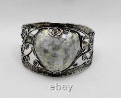 Vintage Hallmarked Israel 925 Sterling Silver & Roman Glass Bracelet by PZ PAZ