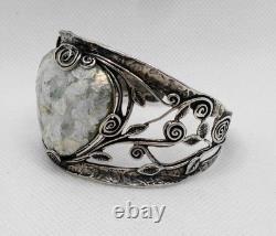 Vintage Hallmarked Israel 925 Sterling Silver & Roman Glass Bracelet by PZ PAZ