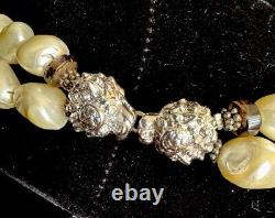 Vintage Handmade Sterling Silver 925 Pearl Smoke Glass Double Strand Necklace