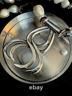 Vintage Handmade Sterling Silver 925 Pearl Smoke Glass Double Strand Necklace