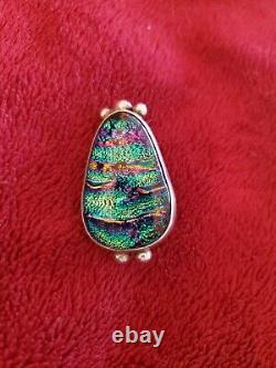 Vintage Handmade Sterling Silver & Dichroic Glass Pendant / Slide Charm