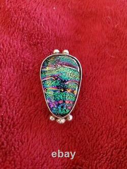 Vintage Handmade Sterling Silver & Dichroic Glass Pendant / Slide Charm