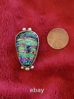 Vintage Handmade Sterling Silver & Dichroic Glass Pendant / Slide Charm