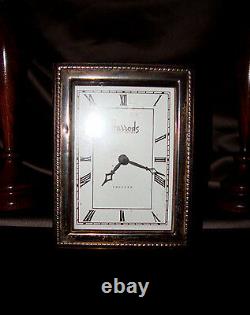 Vintage Harrods Knightsbridge Sterling Silver Framed Wood Desk Mantel Clock 1992
