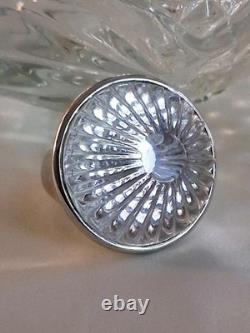 Vintage Heavy Waterford Crystal Molded Glass Statement Ring 6.5 Sterling Silver