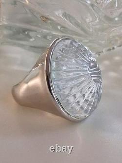 Vintage Heavy Waterford Crystal Molded Glass Statement Ring 6.5 Sterling Silver
