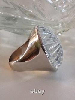 Vintage Heavy Waterford Crystal Molded Glass Statement Ring 6.5 Sterling Silver
