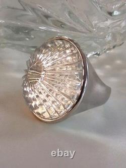 Vintage Heavy Waterford Crystal Molded Glass Statement Ring 6.5 Sterling Silver