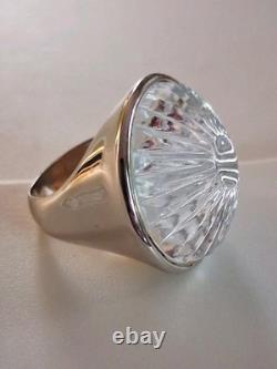 Vintage Heavy Waterford Crystal Molded Glass Statement Ring 6.5 Sterling Silver