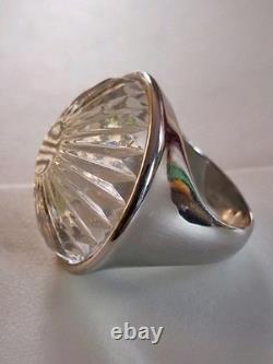 Vintage Heavy Waterford Crystal Molded Glass Statement Ring 6.5 Sterling Silver
