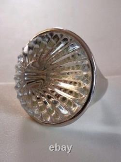 Vintage Heavy Waterford Crystal Molded Glass Statement Ring 6.5 Sterling Silver