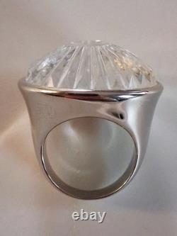 Vintage Heavy Waterford Crystal Molded Glass Statement Ring 6.5 Sterling Silver