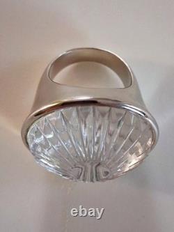 Vintage Heavy Waterford Crystal Molded Glass Statement Ring 6.5 Sterling Silver