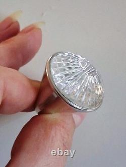 Vintage Heavy Waterford Crystal Molded Glass Statement Ring 6.5 Sterling Silver