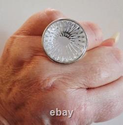 Vintage Heavy Waterford Crystal Molded Glass Statement Ring 6.5 Sterling Silver