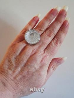 Vintage Heavy Waterford Crystal Molded Glass Statement Ring 6.5 Sterling Silver