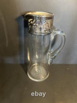 Vintage Heisey Glass Pitcher Sterling Silver Overlay. Beautiful Condition