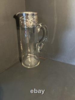 Vintage Heisey Glass Pitcher Sterling Silver Overlay. Beautiful Condition