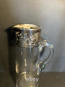 Vintage Heisey Glass Pitcher Sterling Silver Overlay. Beautiful Condition