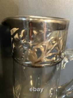 Vintage Heisey Glass Pitcher Sterling Silver Overlay. Beautiful Condition