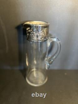 Vintage Heisey Glass Pitcher Sterling Silver Overlay. Beautiful Condition