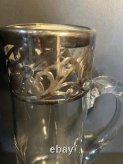 Vintage Heisey Glass Pitcher Sterling Silver Overlay. Beautiful Condition