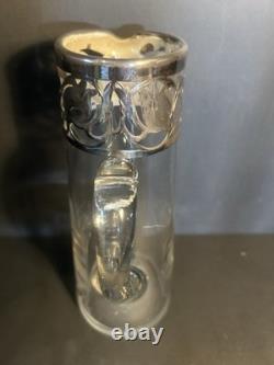 Vintage Heisey Glass Pitcher Sterling Silver Overlay. Beautiful Condition
