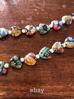 Vintage Italian Venetian Millefiori Heart Glass And Sterling Silver NECKLACE