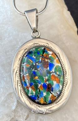 Vintage JLP Mexico Glass 925 GUA Sterling Silver Pendant 24'' Necklace 19g Boho