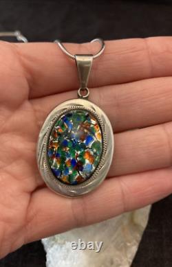 Vintage JLP Mexico Glass 925 GUA Sterling Silver Pendant 24'' Necklace 19g Boho