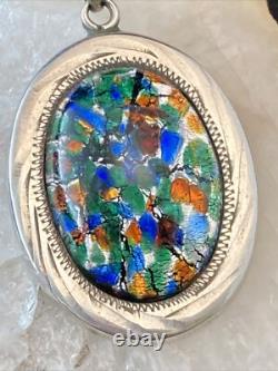 Vintage JLP Mexico Glass 925 GUA Sterling Silver Pendant 24'' Necklace 19g Boho