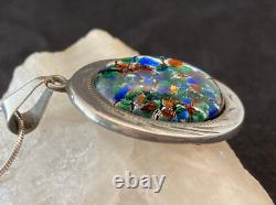 Vintage JLP Mexico Glass 925 GUA Sterling Silver Pendant 24'' Necklace 19g Boho