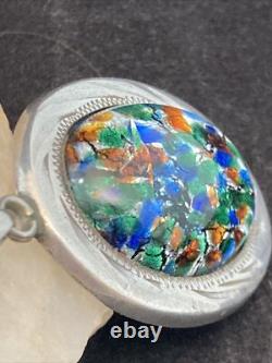 Vintage JLP Mexico Glass 925 GUA Sterling Silver Pendant 24'' Necklace 19g Boho