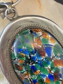 Vintage JLP Mexico Glass 925 GUA Sterling Silver Pendant 24'' Necklace 19g Boho