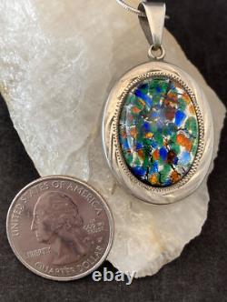 Vintage JLP Mexico Glass 925 GUA Sterling Silver Pendant 24'' Necklace 19g Boho
